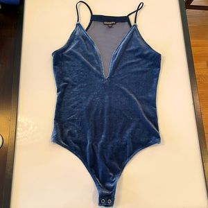 Express Bodysuit - Blue Velvet Deep V Sz S